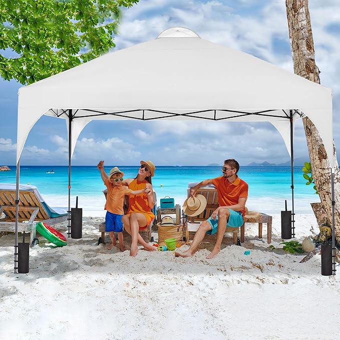 GDY 10x10 Pop Up Canopy Tent, Outdoor Gazebo with 4 Sandbags, Easy Up Canopy with 3 Adjustable Heights for Events, Parties, Camping, White.