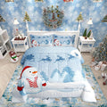 Manfei Snowman Comforter Set King Size, Xmas Deer Trees Print Quilt Set with 2 Pillowcases, Winter Snowflake Merry Christmas Bedding Set 3pcs for Kids Boys Girls Bedroom Decor