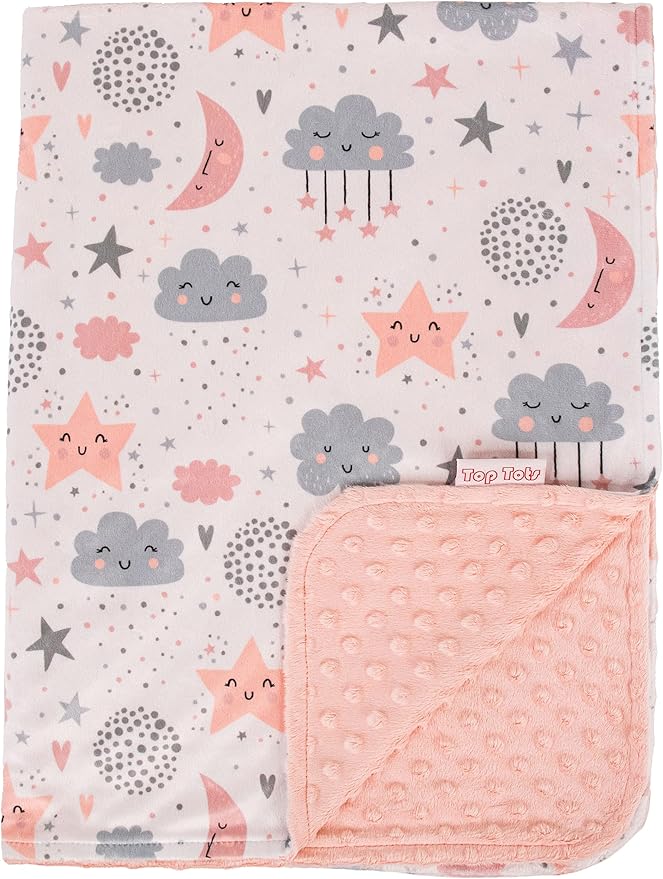 Top Tots Deluxe Minky Baby Blanket - Nighttime Smiles, 40 x 29 Inch Apricot