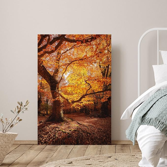 SIGNWIN Canvas Print Wall Art Autumn Red Leaf Oak Tree Forest Nature Wilderness Photography Modern Art Farmhouse/Country Landscape Colorful Multicolor Ultra for Living Room, Bedroom, Office - 12x18