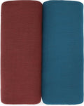 Comfy Cubs Muslin Swaddle Blankets Pack of 2 - 47 x 47 Inch Soft Cotton Baby Blanket Set, Large Multipurpose Wraps for Newborns - Self-Soothing Swaddles for Newborns - Wine & Neptune