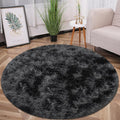 5 ft Round Fluffy Black Rug for Bedroom,Tie Dyed Furry Round Carpet Non Slip Fuzzy Shaggy Plush Circle Area Rug for Living Room Teen's Room Nursery Room Playroom Kids Room Home Decor Washable