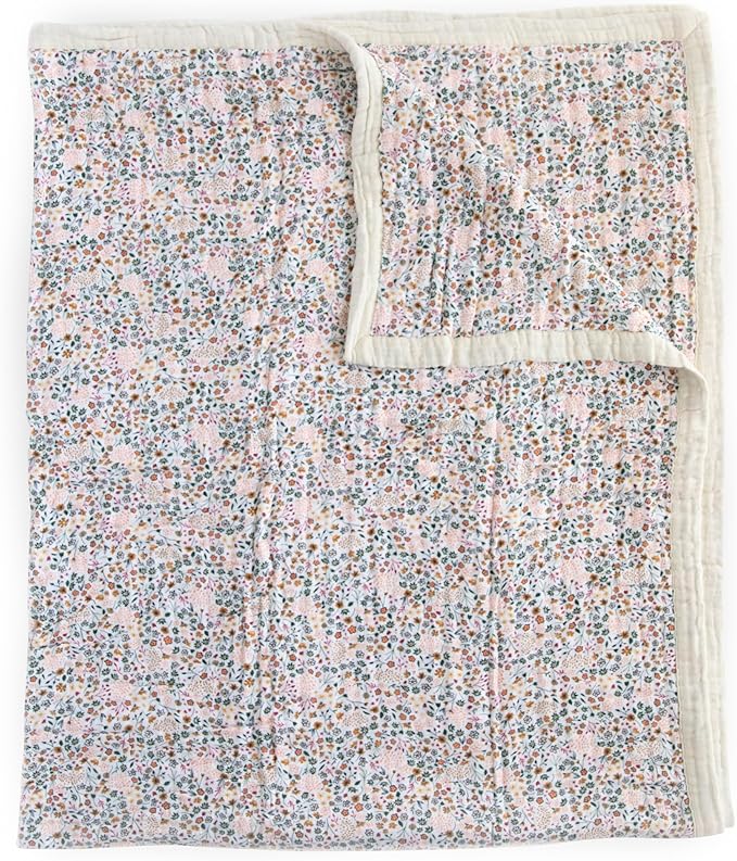 Little Unicorn Premium Quilted Throw | Super Soft, Multi-Layered Muslin XL Blanket| Great for Kids & Families (Pressed Petals)