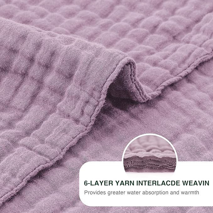 Love's cabin 6 Layer 100% Cotton Muslin Blanket, 60"x80" Twin Muslin Blanket for Couch Bed, Lightweight and Breathable Cotton Gauze for Adult, Lavender