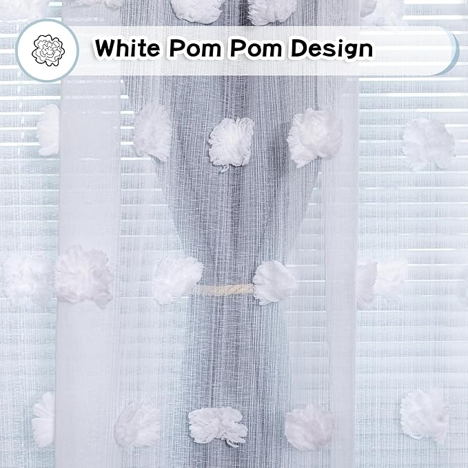 MYSKY HOME Blue Living Room Curtains Kids Curtains for Boys Bedroom 84 Inches Long Double Layer Curtains Room Darkening Grommet White Pom Pom Sheer Blackout Curtains Dusty Blue 52 x 84 Inch 2 Panels
