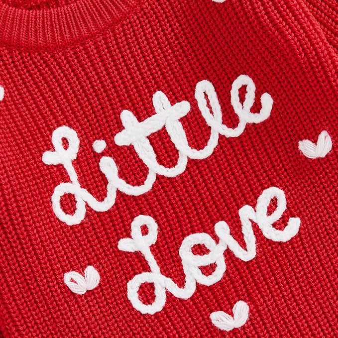 Lesimsam Newborn Baby Boy Girl Valentines Day Outfit Oversized Embroidery Long Sleeve Knit Sweater Bubble Romper Bodysuit