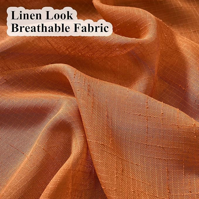 Burnt Orange Curtains Sheer 108 Inches Long, Rustic Linen Look Textured Light Filtering Drapes, Western Boho Transparent Window Decor, Floor to Ceiling Pinch Pleat Curtain with Hooks