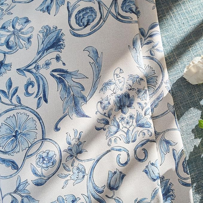 jinchan Floral Blackout Curtains for Bedroom Living Room 63 Inches Length Farmhouse Curtains Room Darkening Vintage Short Drapes Traditional Rod Pocket Window Treatment 2 Panels Set Blue on Beige