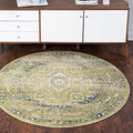 Rugs.com Charleston Collection Rug – 5 Ft Round Green Low-Pile Rug Perfect for Kitchens, Dining Rooms