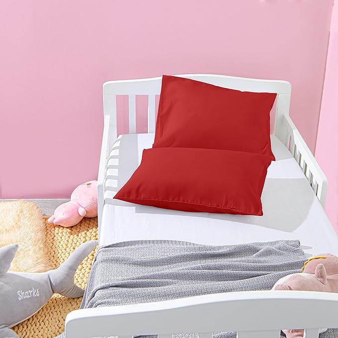NTBAY Microfiber Toddler Pillowcases with Envelope Closure, 2 Pack 100% Brushed Microfiber Super Soft Travel Kids Nursery Pillow Cases, 14"x20" Fits Pillows Sized 12"x16" 13"x18" 14"x19", Wine Red