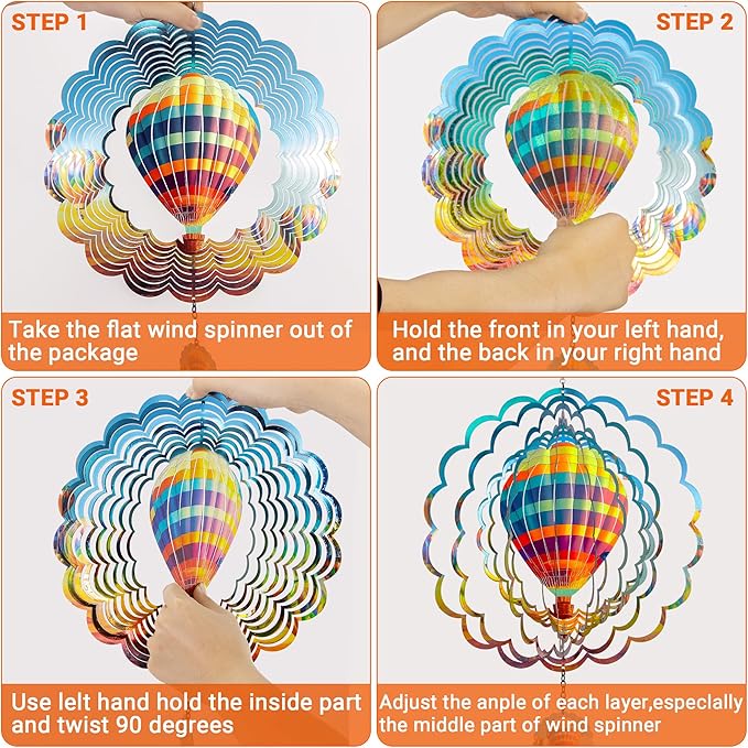 J-Fly Hanging Decor Outdoor,Outdoor Garden Decor,Wind Spinners Outdoor Colorful Hot Air Balloon Hanging Decor,Ornaments Kinetic Yard Art, for Women,Family,Friends
