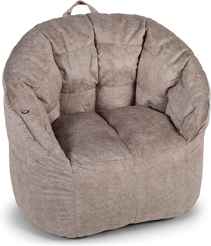 Big Joe Milano w/ Vibe Vibrating Massage Bean Bag Chair, Lunar Gray Hyde, Faux Suede Polyester Blend, 2.5 feet