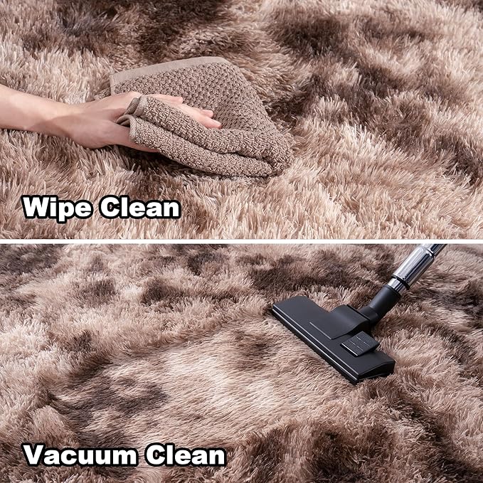 3x5 Shag Area Rug - Fluffy Fuzzy Nursery Kids Girls Room Rug - Soft Plush Furry Bedside Carpet- Tie-Dyed Brown