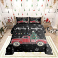 Castle Fairy Merry Christmas Theme Kids Comforter Set King,Xmas Tree Red Truck Snowflake Watercolor Graffiti Print Bedding Set for Teenager Bedrrom Decor,Farmhouse Vintage Rustic Quilt 3 Pcs