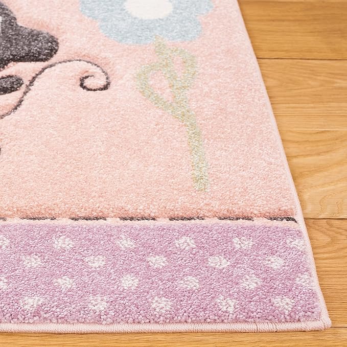 SAFAVIEH Carousel Kids Collection Area Rug - 8' Square, Blush Pink, Geometric Design, Ideal for High Traffic Areas in Living Room, Bedroom, Dining (CRK120U)