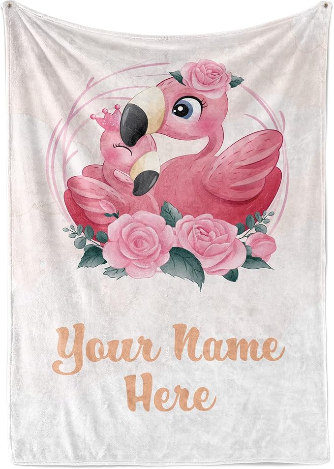 Personalized Baby Blankets with Name | Custom Flamingo Blanket for Baby Girls and Baby Boys | Unisex Warm Soft Fleece Swaddle Blanket Minky | (Flamingo, Fleece 30"x40")