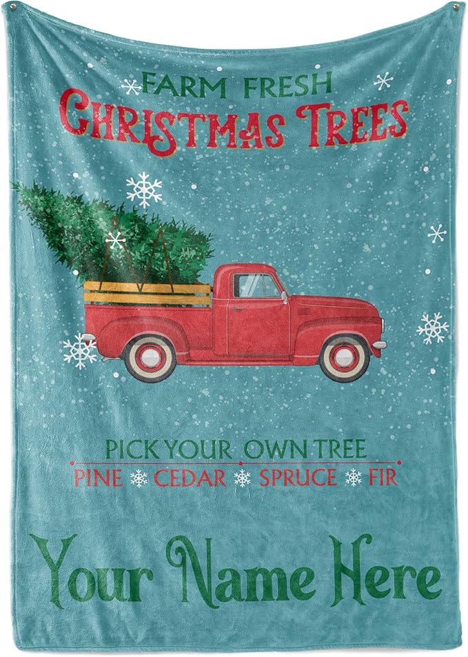 Plush Christmas Blanket Cozy Fall Throw Blanket Custom Winter Blankets Red Truck Christmas Throws Santa Sofa Bed Throw Customized Soft Christmas (Sherpa 50x60)