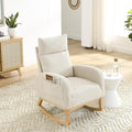 Dolonm Nursery Rocking Chair for Living Room, Upholstered Mid-Century Modern Nursery Rocking Armchair Tall Back Accent Glider Rocker, Beige