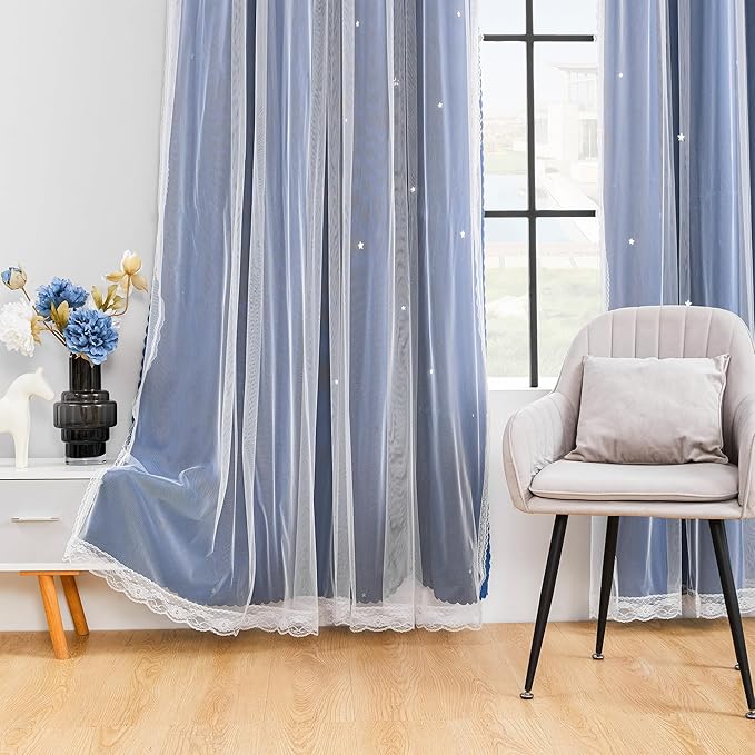 XiDi Black Out Curtains for Bedroom Windows, Curtains for Girls Bedroom Decor, Unicorn Curtains for Kids Room, Blackout Curtains for Living Room 63 inchs Long 34 inches Wide 2 Panel Navy Blue