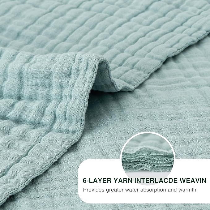 Love's cabin 6 Layer 100% Cotton Muslin Blanket, 108"x90" Muslin King Size Blanket for Bed Couch, Lightweight and Breathable Cotton Gauze for Adult, Cyan