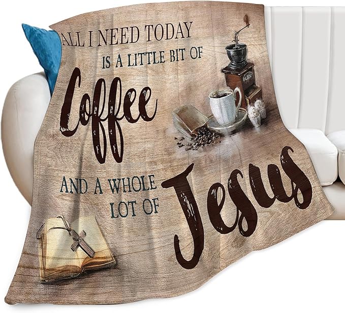 Christian Jesus and Coffee Throw Blanket - Religious Fleece Blanket for Women, Men, Kids, Adults - Soft Warm Cozy for Couch, Sofa, Bed - Coffee Gifts and Decor - 80"x60"