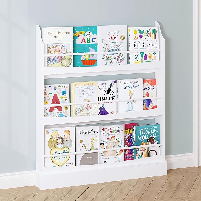 UTEX Kids Bookshelf, 3 Tiers Book Shelf and Storage for Kids Rooms, Kids Bookcase Rack Wall for Bedroom,Study Living Room,White