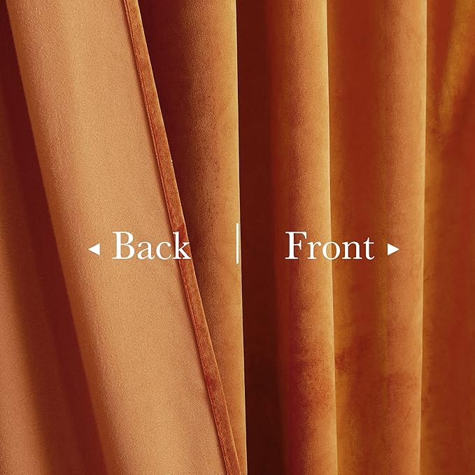 StangH Orange Velvet Curtains 96 inches, Back Tab Heavy Thick Living Room Drapes Light Blocking Privacy Protect Curtain Panels for Bedroom/Backdrops, W52 x L96, 2 Panels