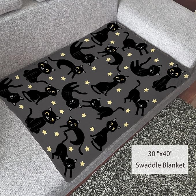 Thuswarm Cats and Stars in The Dark Flannel Throw Blanket Warm Cozy Soft Funny Print Blankets for Bed Couch Sofa Room Decoration Gifts 60”×50” Medium for Teen