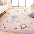 SAFAVIEH Carousel Kids Collection Area Rug - 5'3" Square, Blush Pink, Animal Design, Ideal for High Traffic Area for Boys & Girls in Playroom, Nursery, Bedroom (CRK120U-5SQ)
