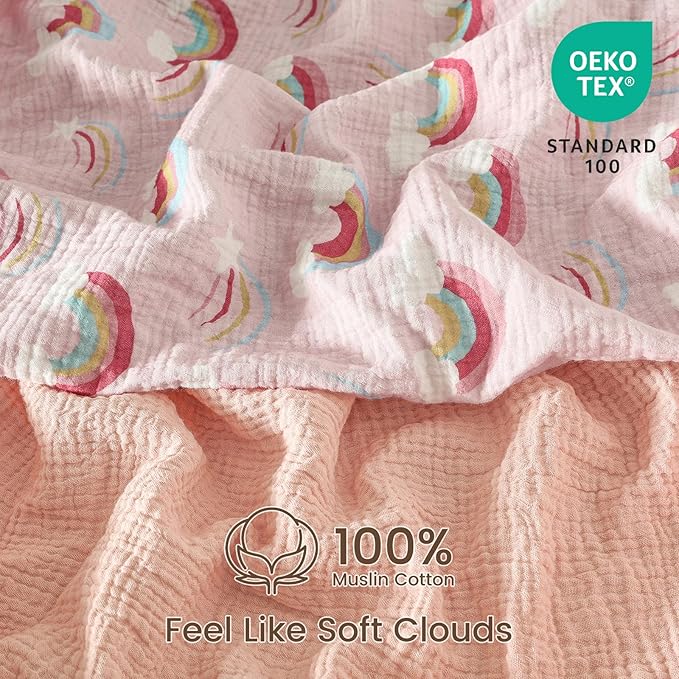 david's kids Muslin Mini Crib Sheets, 2 Pack Cotton Pack N Play Sheets for Girls, Soft Breathable Baby Sheets Fit Pack N Play, Playard and Mini Crib Mattresses, Rainbow