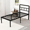 18 Inch Twin XL Bed Frame with Headboard No Box Spring Needed Metal Platform Heavy Duty Steel Slat Mattress Foundation/Easy Assembly/Noise Free/Black