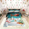 Manfei Christmas Comforter Set Queen Size, Xmas Tree Snowman Bedding Set 3pcs for Kids Boys Girls Room Decor, Santa Claus with Reindeer Quilt Set New Year Theme Duvet Set with 2 Pillowcases