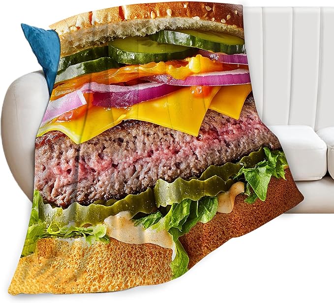 Hamburger Blanket for Girls Boys Funny Food Burger Throw Blankets Soft Cozy Warm Fuzzy Fleece Cheese Beef Pickles Bedding Flannel Throws Stuff Gifts for Kids Men Women Bedroom Decor 50"x40"