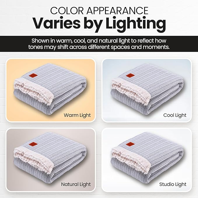 Gold Case Throw Blanket for Bed - 100% Recycled Turkish Cotton Blanket - Retro Lightweight Soft Throw Blankets for Bed & Living Room - Twin Size Cozy Blankets - 71x90 - Grey