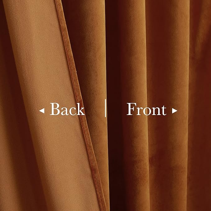 StangH Burnt Orange Autumn Curtains 100 inches Long Back Tab Thermal Insulated Room Darkening Drapes for Sliding Door Living Room Luxury Home Decor, W52 x L100, 2 Panels