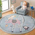 SAFAVIEH Carousel Kids Collection Area Rug - 6'7" Round, Blue, Animal Design, Easy Care & Non-Shedding, Ideal for High Traffic Areas for Boys & Girls in Playroom, Nursery (CRK120K-7R)