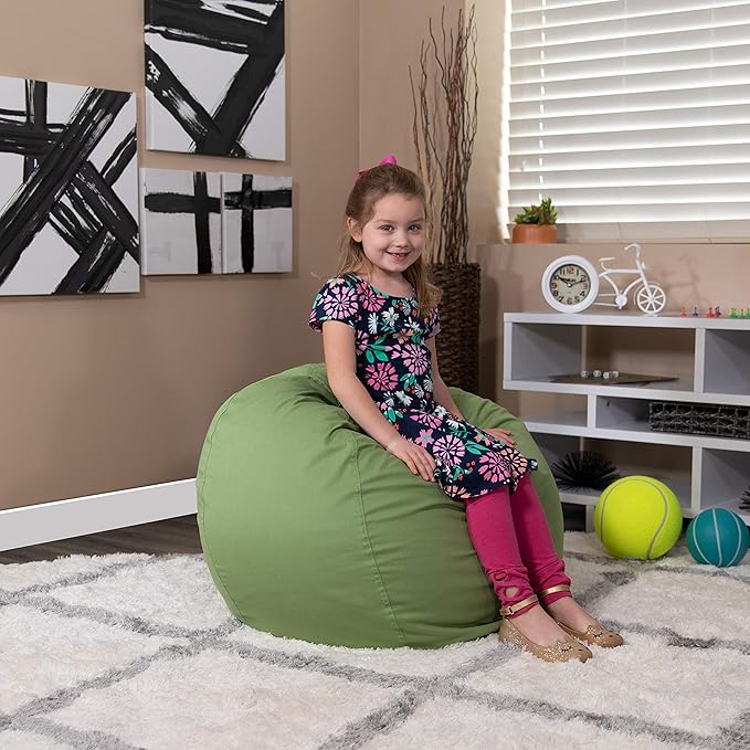EMMA + OLIVER Small Solid Green Bean Bag Chair for Kids and Teens