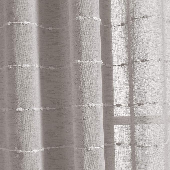 Lush Decor Farmhouse Textured Grommet Sheer Window Curtain Panel Pair, 38"W x 108"L, Gray
