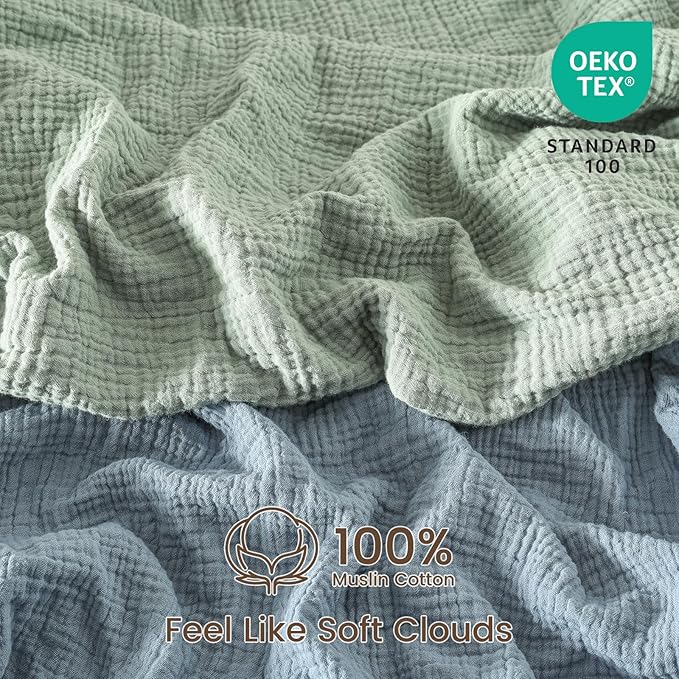 david's kids Muslin Crib Sheets for Boys Girls, 2 Pack 100% Cotton Soft Breathable Fitted Baby Neutral Sheet Set, Standard 52"x28" Crib and Toddler Mattress, Sage Green & Dusty Blue