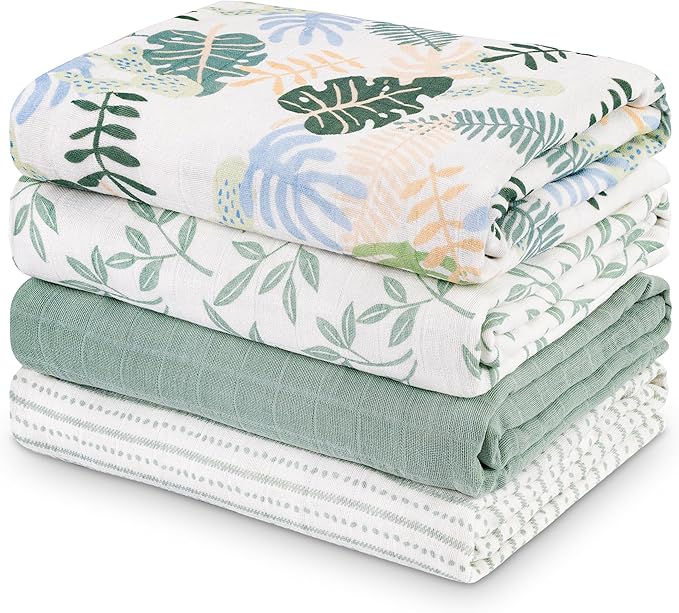 Muslin Swaddle Blankets for Newborn, 4 Pack Cotton Baby Blankets Neutral, Large 31.5 x 43.3 Breathable Soft Receiving Blanket, Essentials Swaddle Wrap Burping Clothes, Sage Green