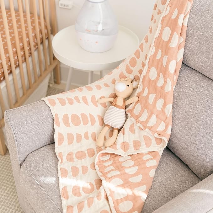 Crane Baby Moon Phase Cotton Baby Blanket 30” x 40”, Soft Cotton Muslin Nursery and Stroller Blanket for Boys and Girls, Neutral Baby Gift