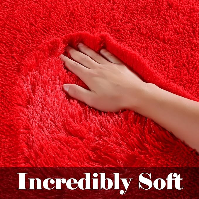 ONASAR Red Rugs for Living Room Bedroom, 5x8 Washable Fluffy Bedside Area Rug, Soft Plush Shaggy Indoor Floor Carpet for Nursery Kids Girls Boys Teen Dorm Home Office Decor Aesthetic