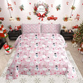 Castle Fairy Snowman Christmas Tree Comforter Set,Cartoon Pink Dreamy Bedding Set Kids Teens Modern Decor,Merry Christmas Comforter with 1 Pillowcase for All Seasons,Twin