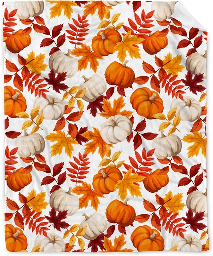 Fall Throw Blanket - Pumpkin Maple Leaf Autumn Blanket - Thanksgiving Fall Decor Gift - Ultra Plush Cozy Lightweight Thanksgiving Pumpkin Blanket for Sofa,Bed,Couch - 40"x50"-Kids/Throw Size