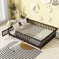 Bellemave Queen Size Floor Bed for Kids, Girls, Boys, Wood Floor Bed with slats and Door, Espresso