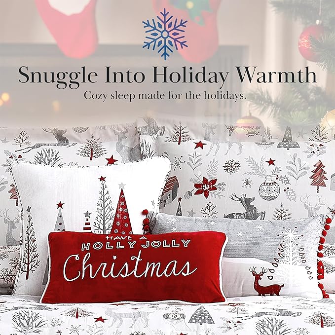 Southshore Fine Living, Inc. 6-Piece Christmas Bedding Cal King/King, Christmas Comforter King, 2 Throw Pillows, 2 Shams, 1 Throw Pillow Cover, Snowflake Bedding, Holiday Comforter - Holly Jolly