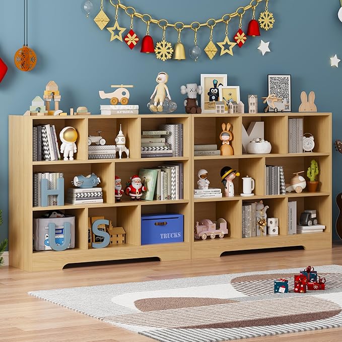 Kids Book Shelf Set of 2, 8 Cubes Storage Organizer Montessori Shelf, 3-Tier Wooden Kids Bookcase, Toy Storage Organizer for Children, Toddler Bookshelf Cube Shelf for Kid’s Room, Classroom