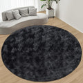 8 ft Round Fluffy Large Black Rug for bedroom,Tie Dyed Furry Round Carpet Non Slip Fuzzy Shaggy Plush Circle Big Area Rug for living room Room Nursery Room Playroom Kids Room Home Decor Washable