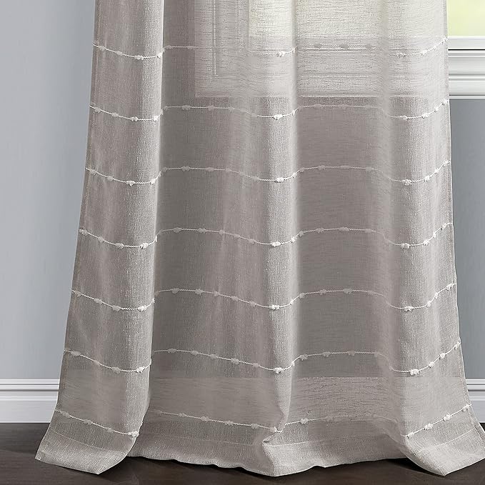 Lush Decor Farmhouse Textured Back Tab/Rod Pocket Sheer Window Curtain Panel Pair, 38"W x 84"L, Gray