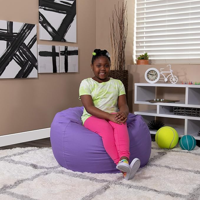 EMMA + OLIVER Small Solid Purple Bean Bag Chair for Kids and Teens